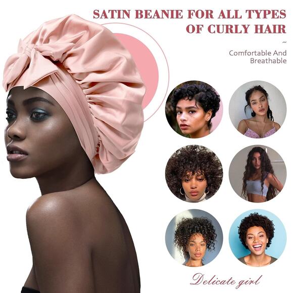 Satin Hair Bonnet with Wide Tie Band – Silk Sleeping Cap for Women & Girls - Picture 2 of 6